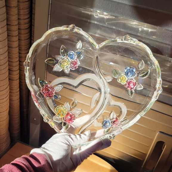 Vintage Lead Crystal Mikasa Heart Shaped Bowl Double Hearts - Picture 12 of 16